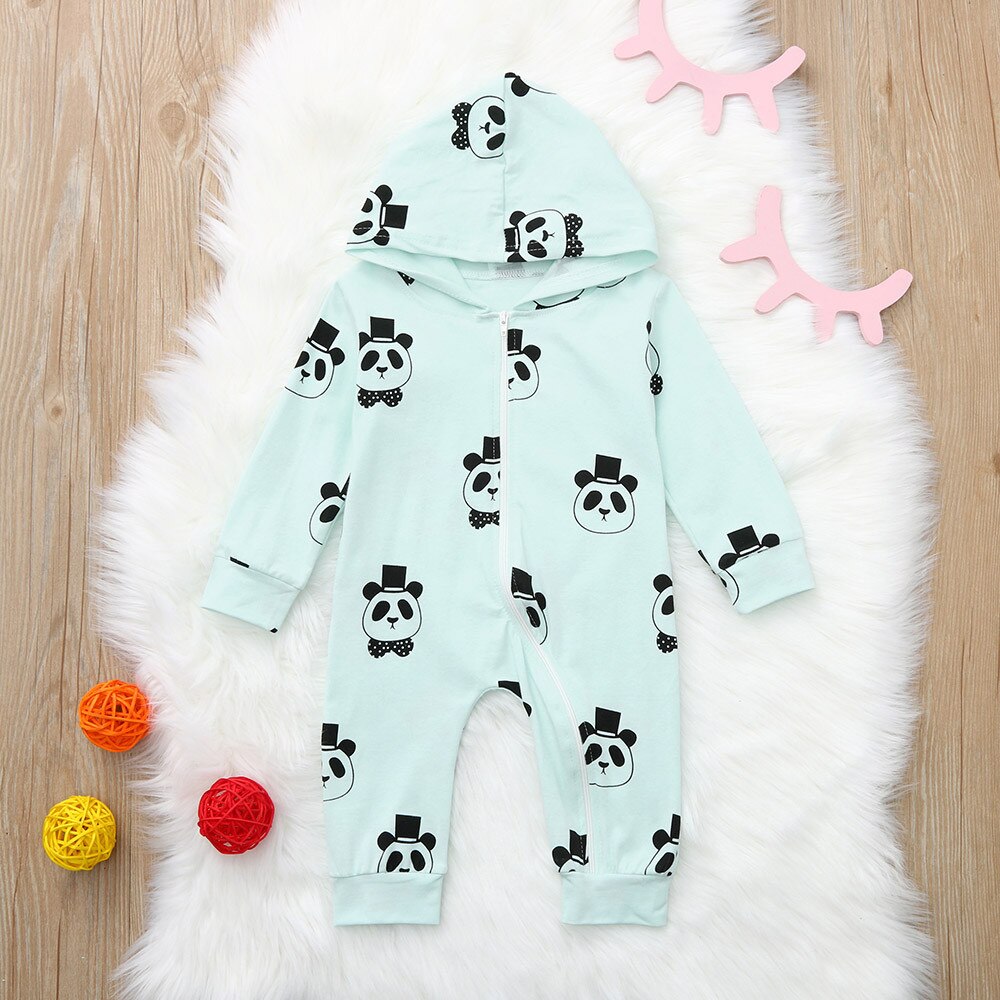 Baby Baby Meisje Jongen Romper Hooded Romper Jumpsuit Cartoon Panda Rits Rompertjes Zomer Lente Peuter Pasgeboren Baby Kleding