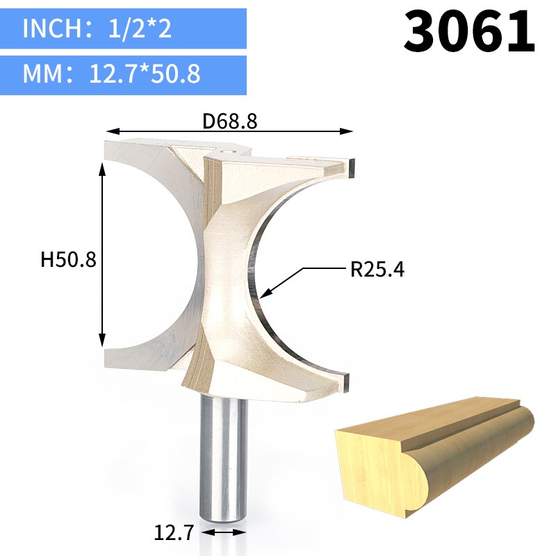 Huhao 1 stuks 1/2 " schacht halfronde bit 2 -snijder freesbits voor hout zonder lager houtbewerkingsgereedschap frees: 3061