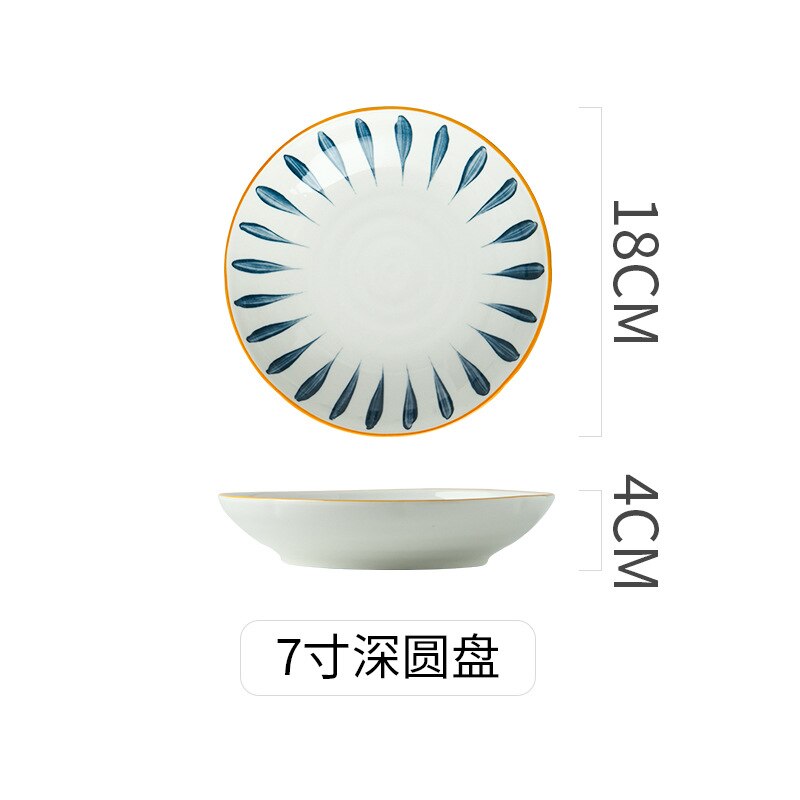 Japanese-style ceramic dinner plate home cooking dish ramen dish Western food steak dish soup dish tableware Home Decor: 7 inches A