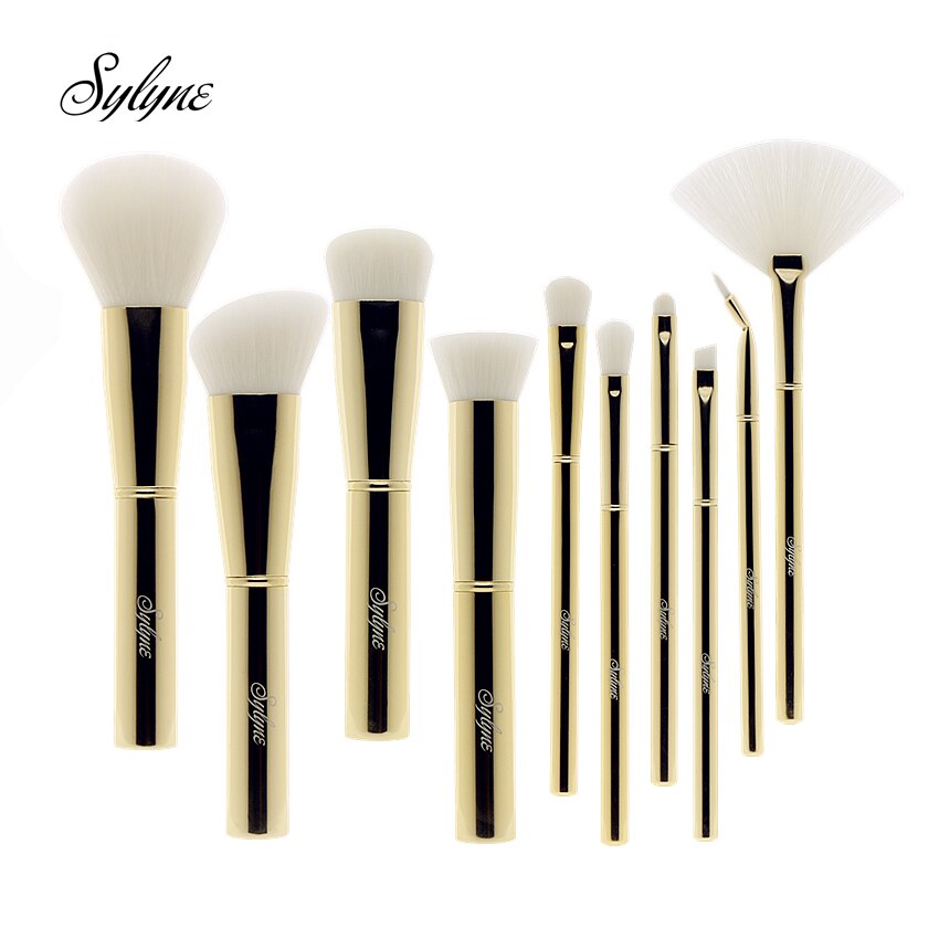 Sylyne Make-Up Borstel Set 10 Stuks Metalen Handvat Gold Soft Make Up Kwasten Kit Tools.
