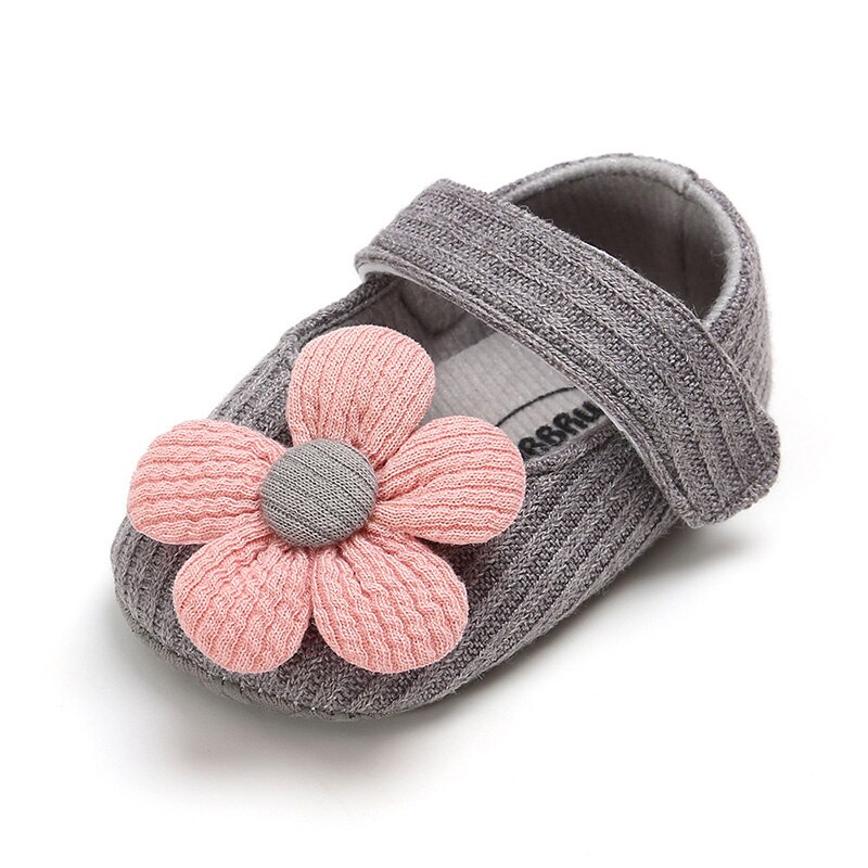 Jeg elsker pappa og mamma søt blomst baby jente sko myk bunn anti-skli såler nyfødt småbarn jenter sko første vandrere baby sko: Grå / 0-6 måneder