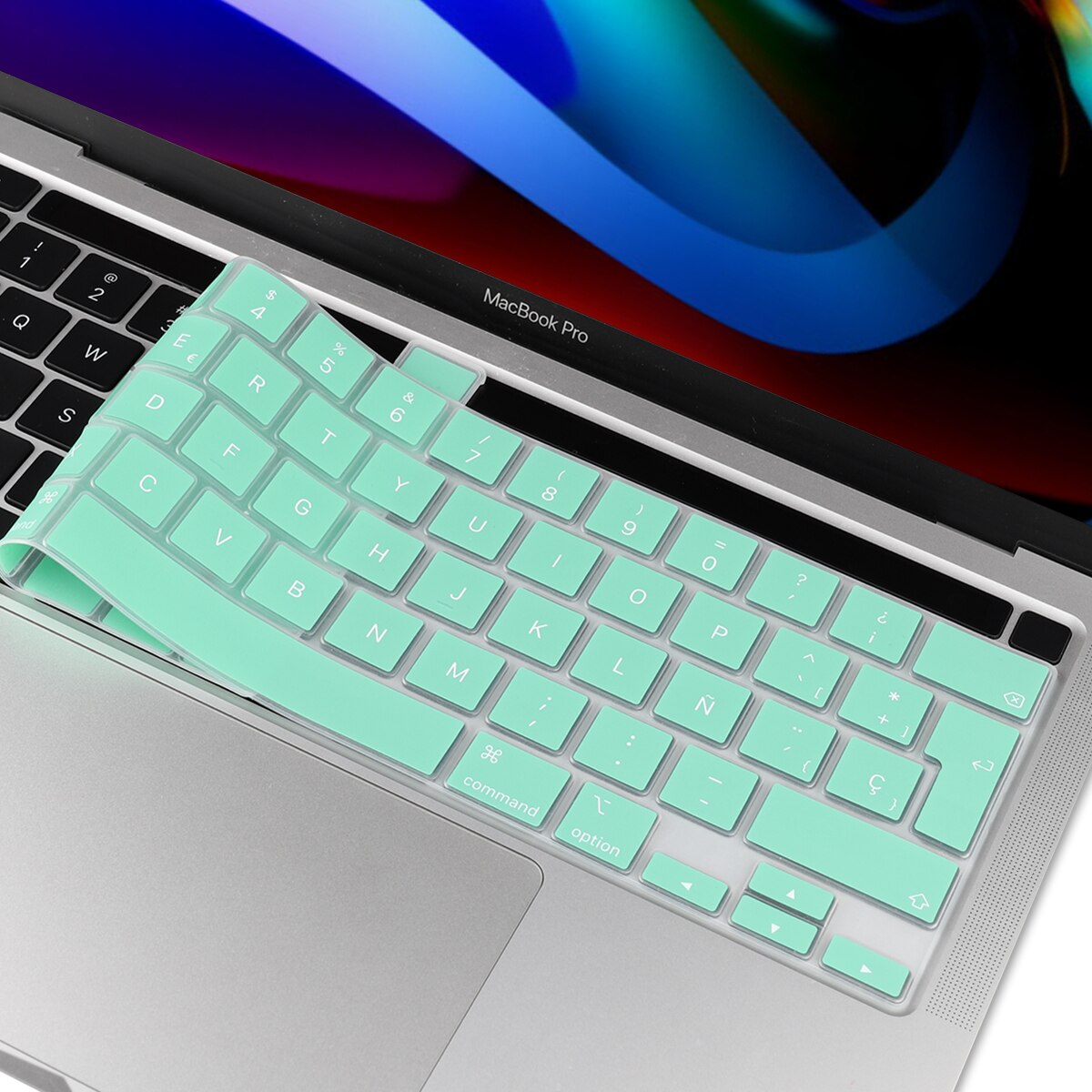 För macbook nyaste pro 13 a2251 a2289 a2338 m1 pro 16 tum  a2141 eu ryska spanska engelska tangentbordsfodral silikonskal: Glasgrön