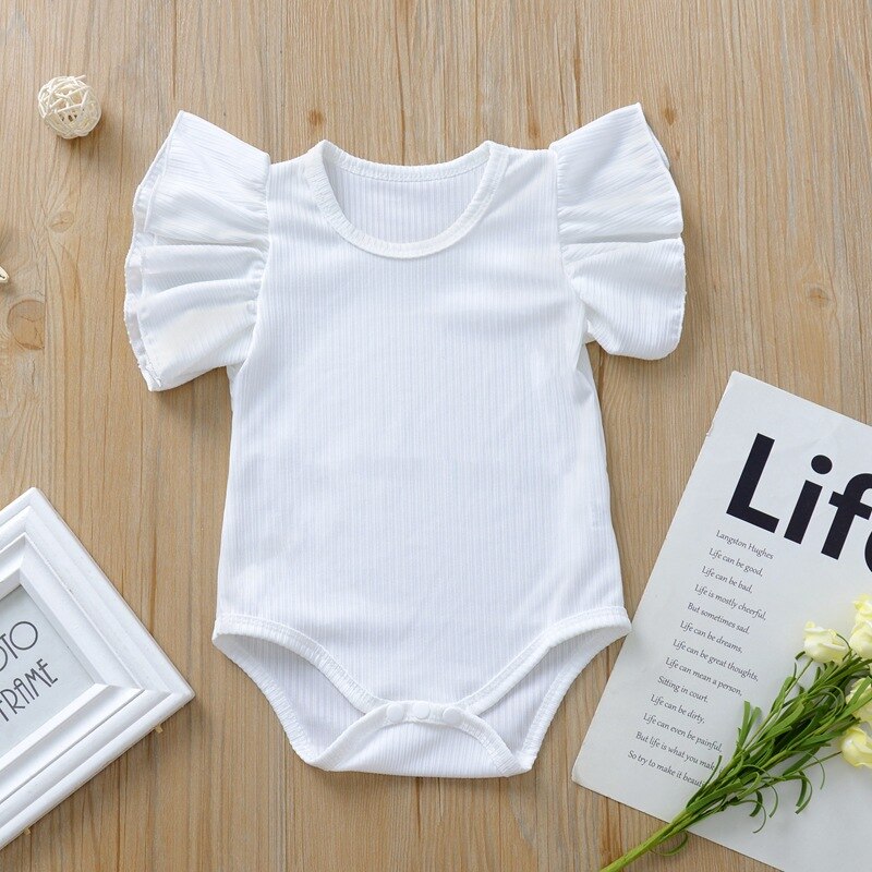 2020 nye nyfødte baby pige drenge bodysuits shorts ærmer jumpsuits bodysuit tøj outfits soldragt spædbørn tøj: Hvid / 70cm
