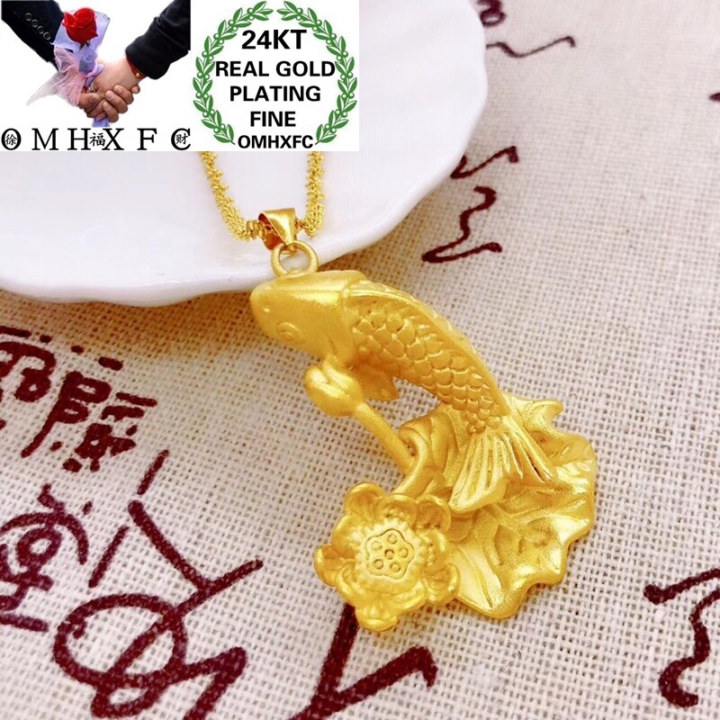 OMHXFC YM135 Europese Mode Vrouw Man Party Verjaardag Huwelijkscadeau Karper Lotus DIY Accessoires 24KT Gouden Hanger Charm