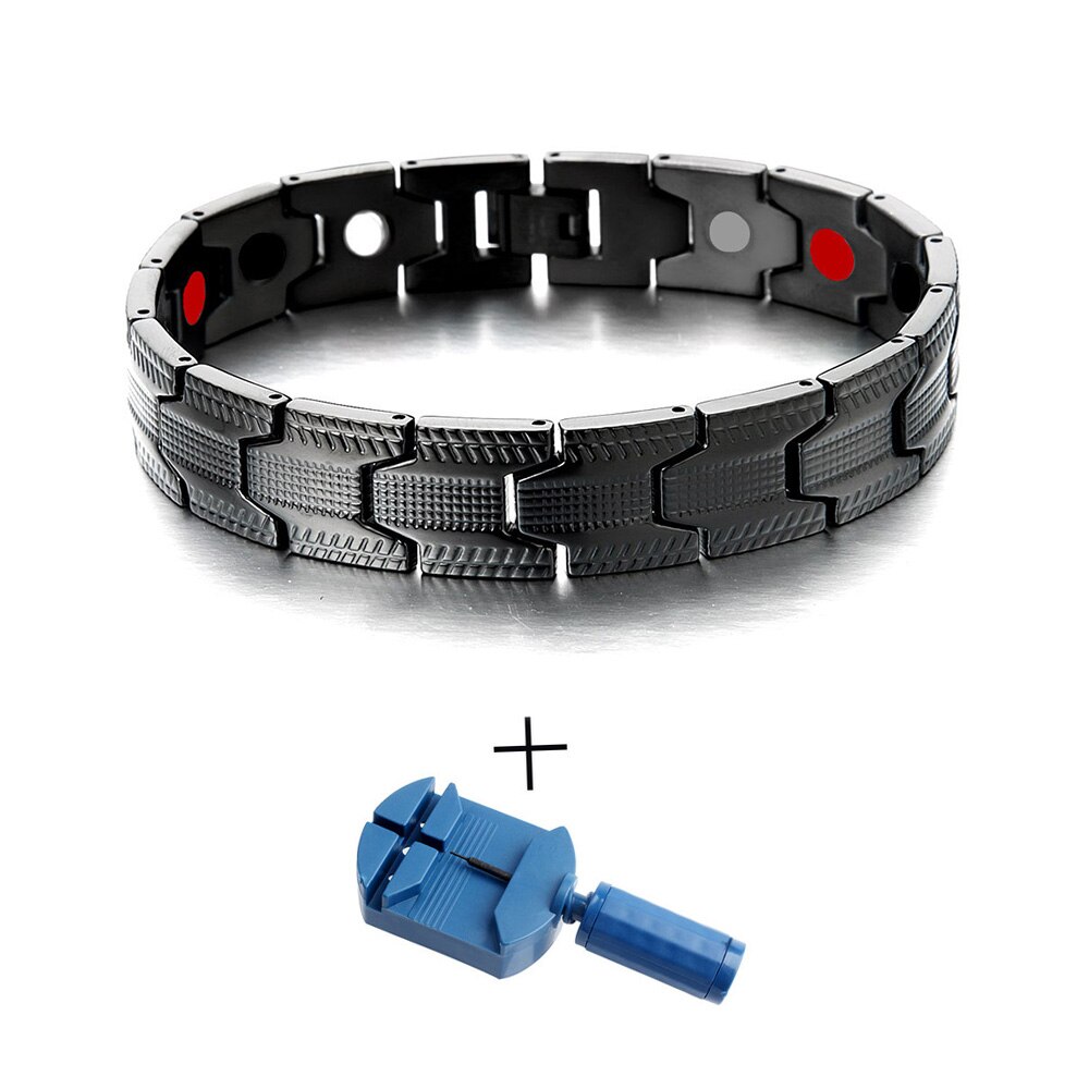 FINE4U B386 Negative ions Magnetic Therapy Bracelet & Bangle Hologram Bio Energy Bracelets Wristband for Men: Black2