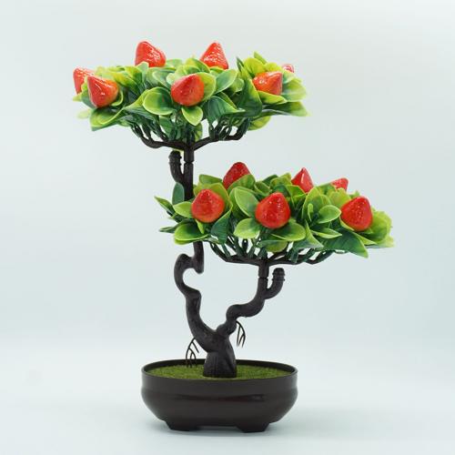 Konstgjord persika apelsin fruktträd växt bonsai vardagsrum trädgård skrivbord dekor plast fruktträd med kruka simulering mini frukt: Jordgubbe