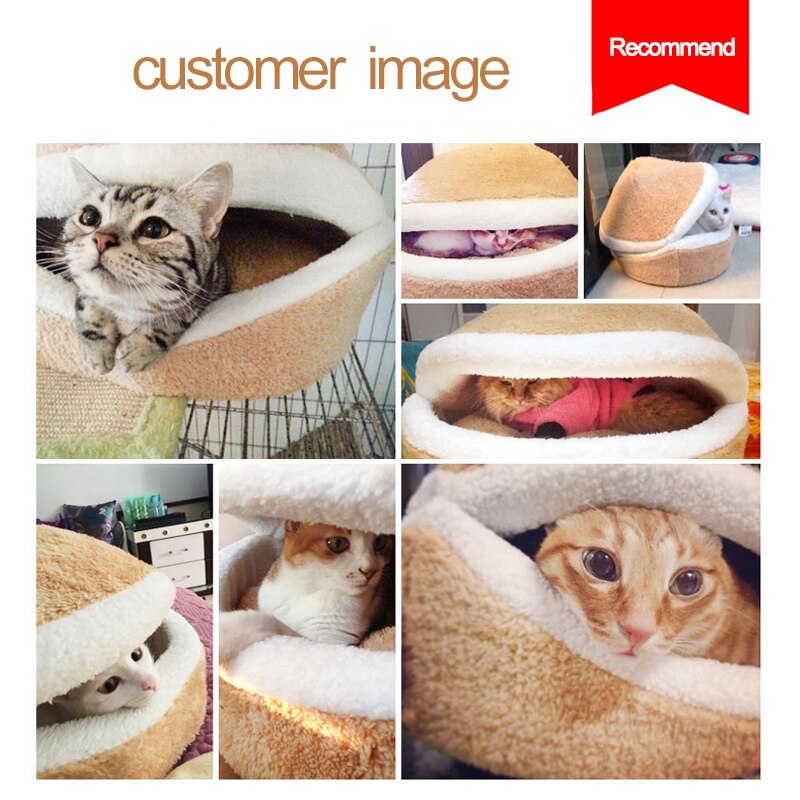 HOOPET, cama de gato cálida, cama con forma de hamburguesa, desmontable, a prueba de viento, mascota, cachorro, nido, carcasa, oculta, bollo de hamburguesa para invierno