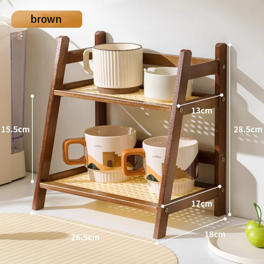 Aanrechtorganisator 2-laags koffiekophouder Multifunctionele bamboe opbergplank voor hotelappartement Kaptafel Keuken Thuis: Chocolade