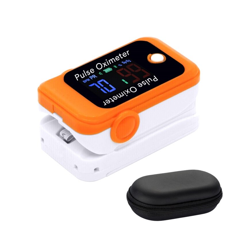 OLIECO Draagbare Mini Android iOS Bluetooth Vinger Pulsoximeter Blood Oxygen Sturation Meter SPO2 PR Saturatiemeter Monitor Kerst: Orange Meter and Box