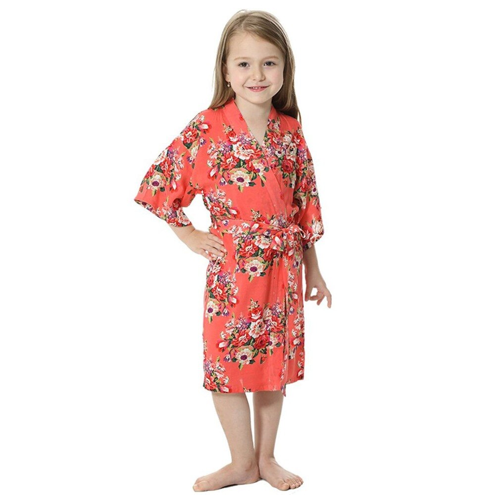 Red Children Girls Floral Printed Kimono Robe for Teenage Girls Spa Party Birthday Kids Cotton Bathrobes