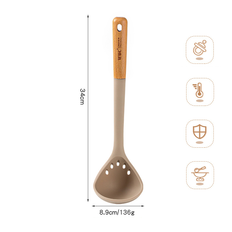Silicone Kitchenware Cooking Utensils Non-stick Cookware Turner Spatula Spoon Slotted with Wooden Handle Kitchen Cooking Tools: Verde claro