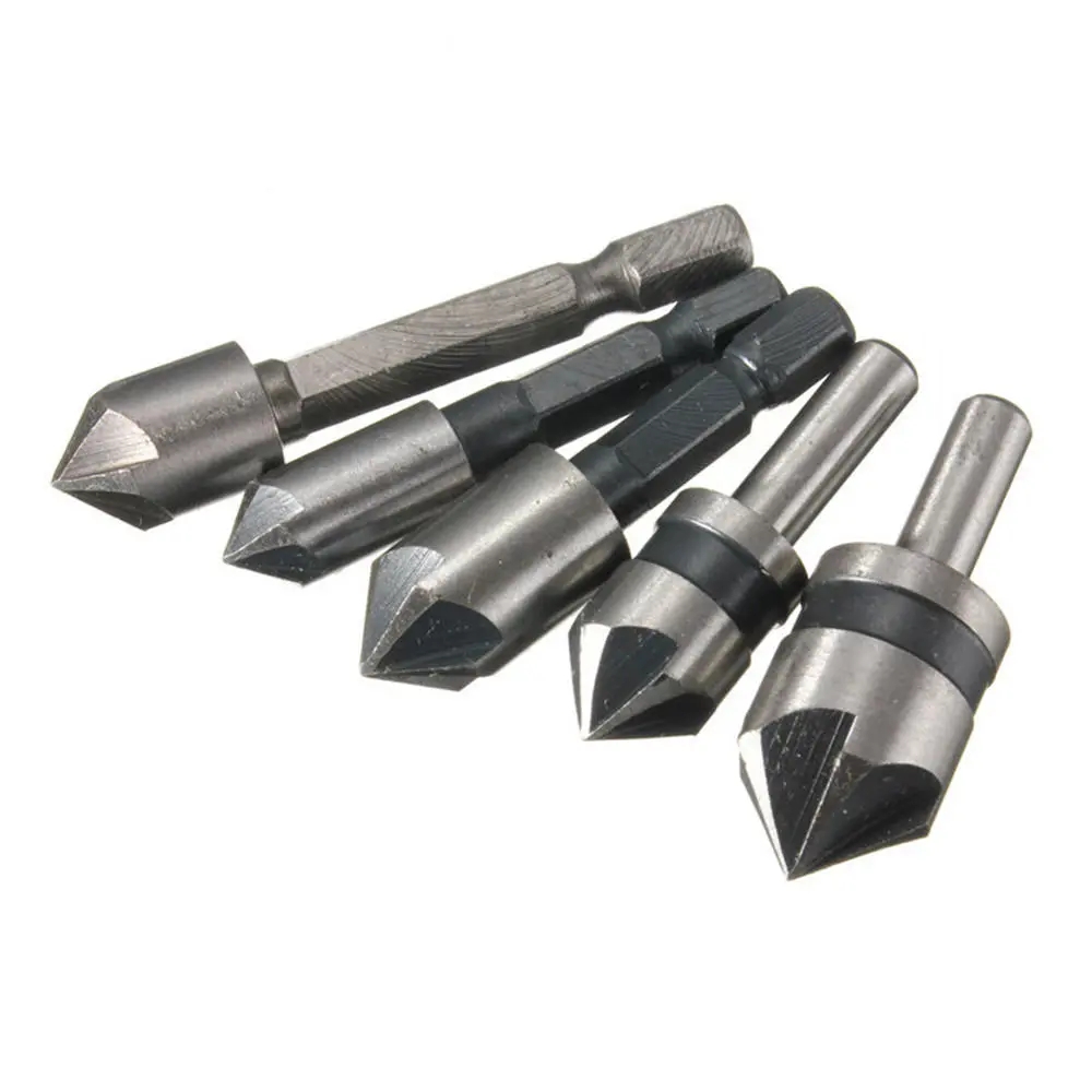 5-Piece Industrial Countersink Drill Bit Set – 5 Flutes, 82 Degree – WHITE DOG