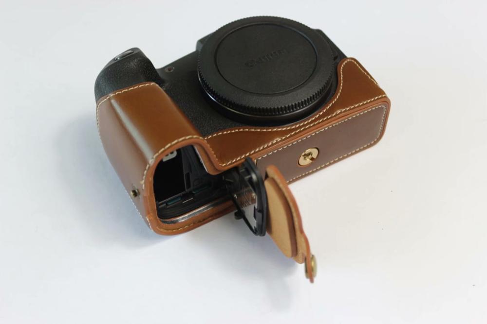 Musta/kahvi/ruskea kamera pu nahkakotelo canon eos rp eosrp half body cover pohjakotelot hihnalla