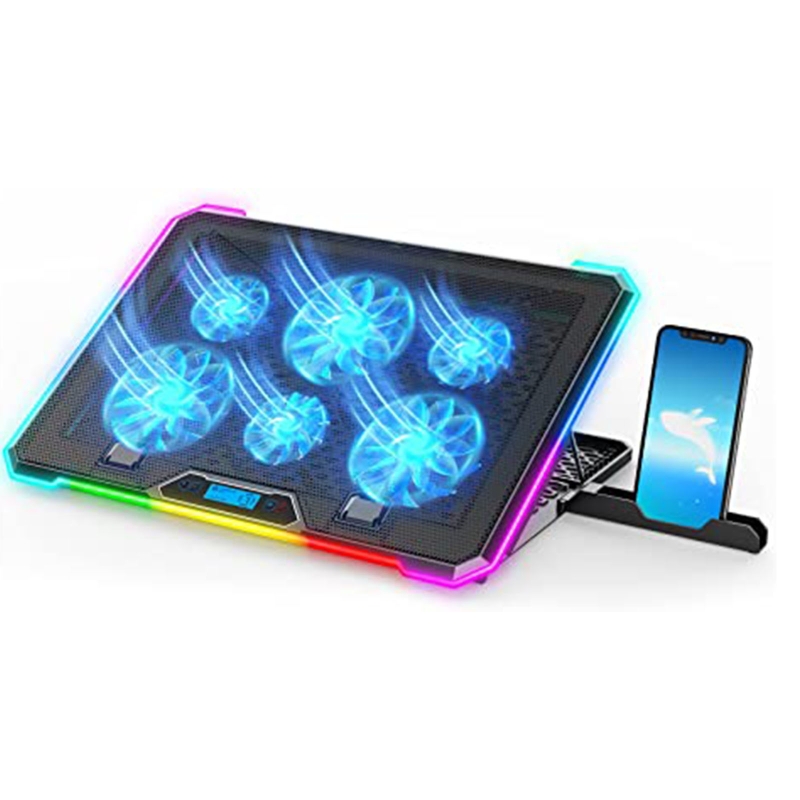 Gaming Laptop Cooler Fan 5 Heights Adjustable Notebook Cooling Base USB Powered with 6 Quiet LED Fans for 11-18inch