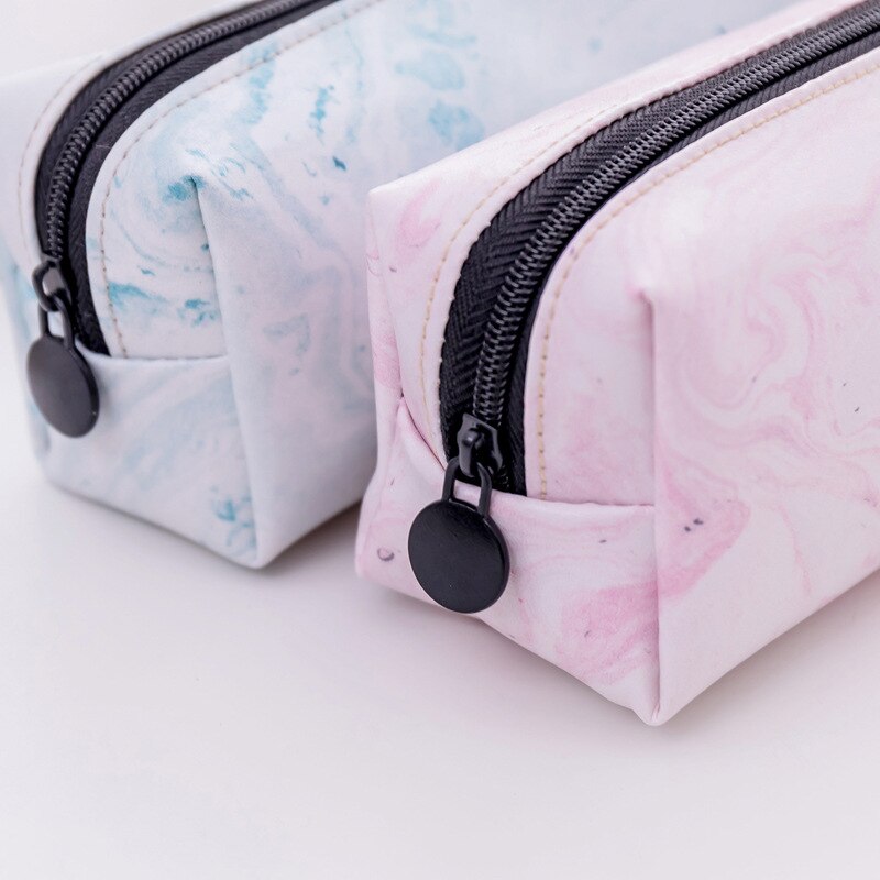 Kleur marmering pu leren etui schoolbenodigdheden student stationair pen etui vrouw cosmetica handtas make-up tas
