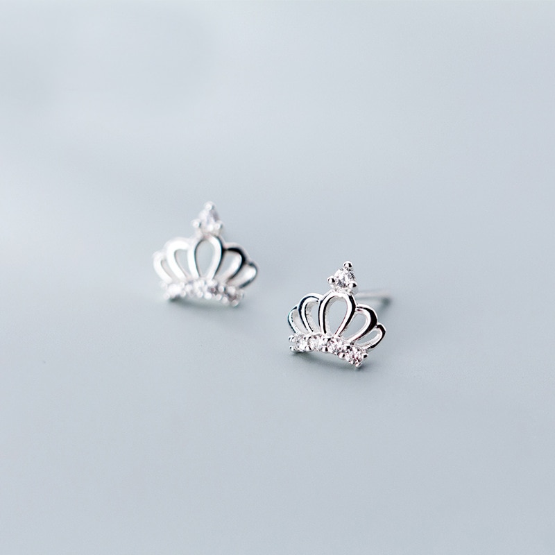 MloveAcc 925 Sterling Silver Princess Queen Crown CZ Stud Earrings for Women Girl Silver 925 Jewelry Earring