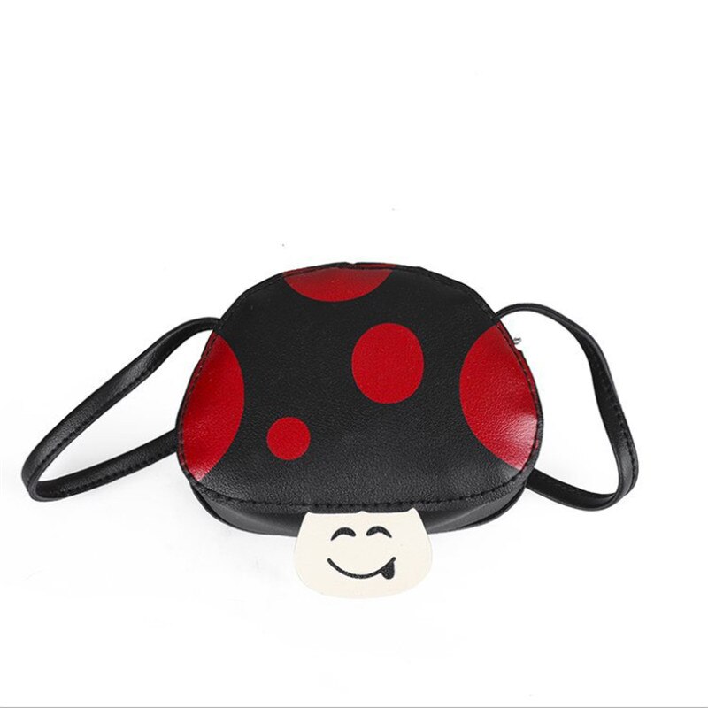 Mini bolso para niños de PU, bolso de hombro para niños, bonito monedero con forma de hongo, monedero para de cumpleaños, Bolso tipo cartera, bolsa de mensajero al por mayor: black