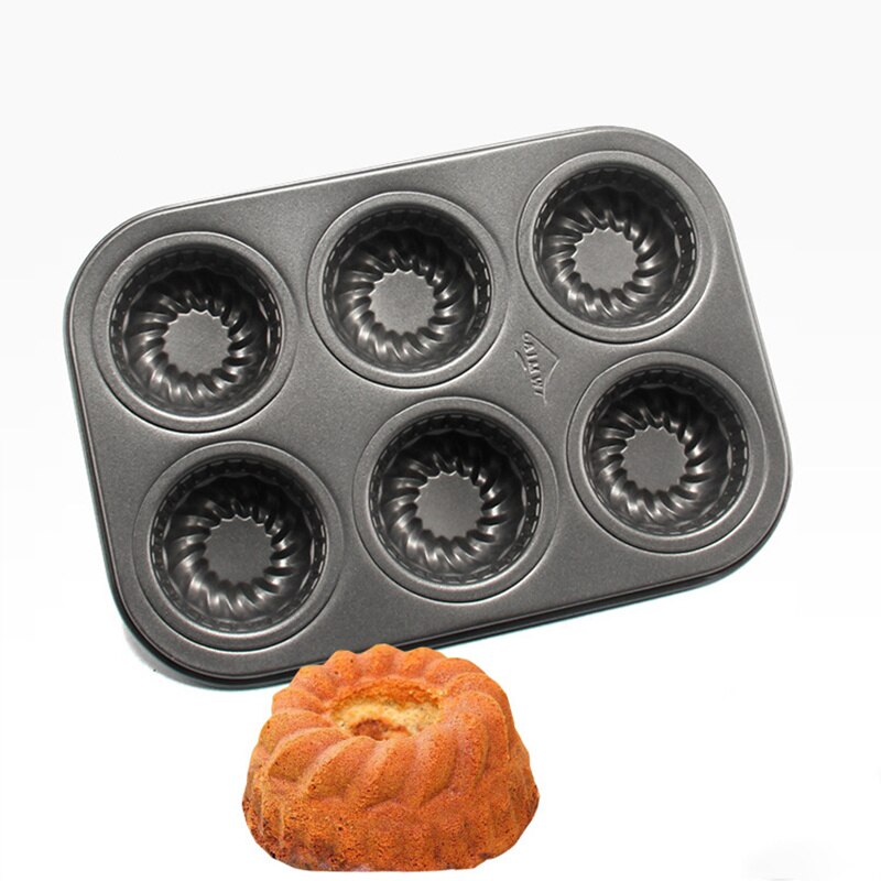 Bandeja para hornear molde de pastel de 6 cavidades, moldes de acero al carbono antiadherentes para pasteles, magdalenas, muffin, pastel de café, pudín y jabón