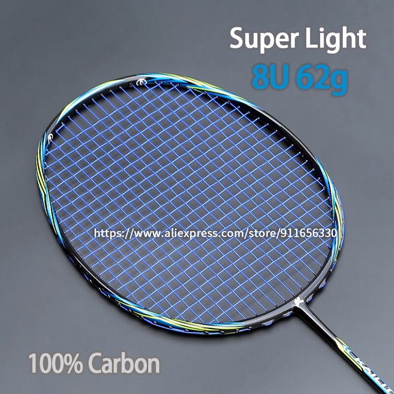 Raquettes de Badminton en Fiber de carbone de Type avec sacs à ficelle, Tension maximale de 32lb, entraînement, raquette de sport de vitesse pour adultes, G5: Bleu