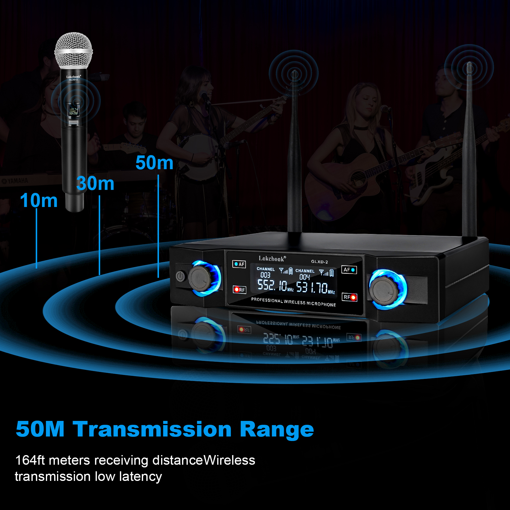 GLXD2 Wireless Microphone System Dual Channel UHF Fixed Frequency Cordless Handheld Dynamic Mic For Karaoke Party