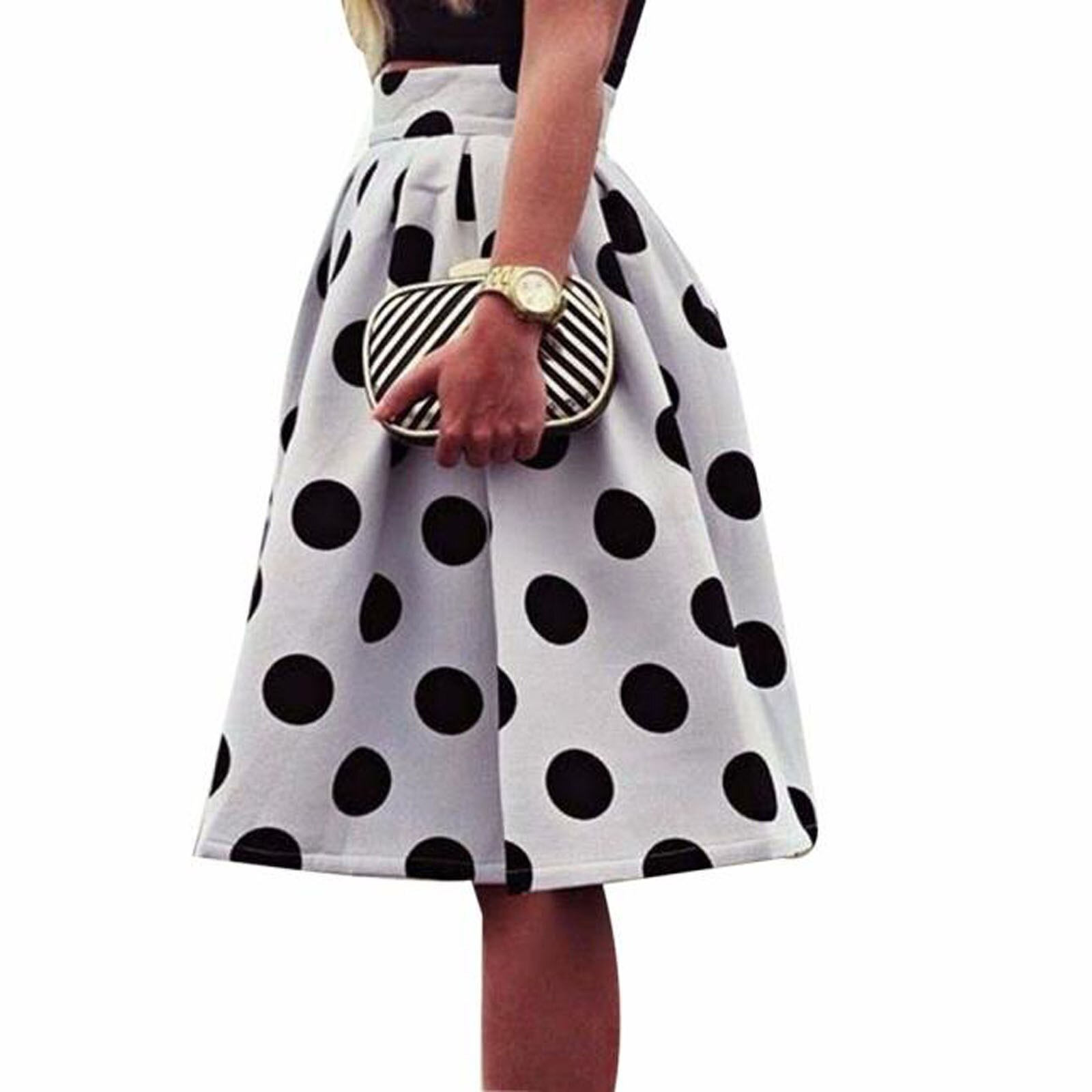 Falda blanca para mujer, falda informal estilo Harajuku con estampado de lunares, estilo Retro, para verano