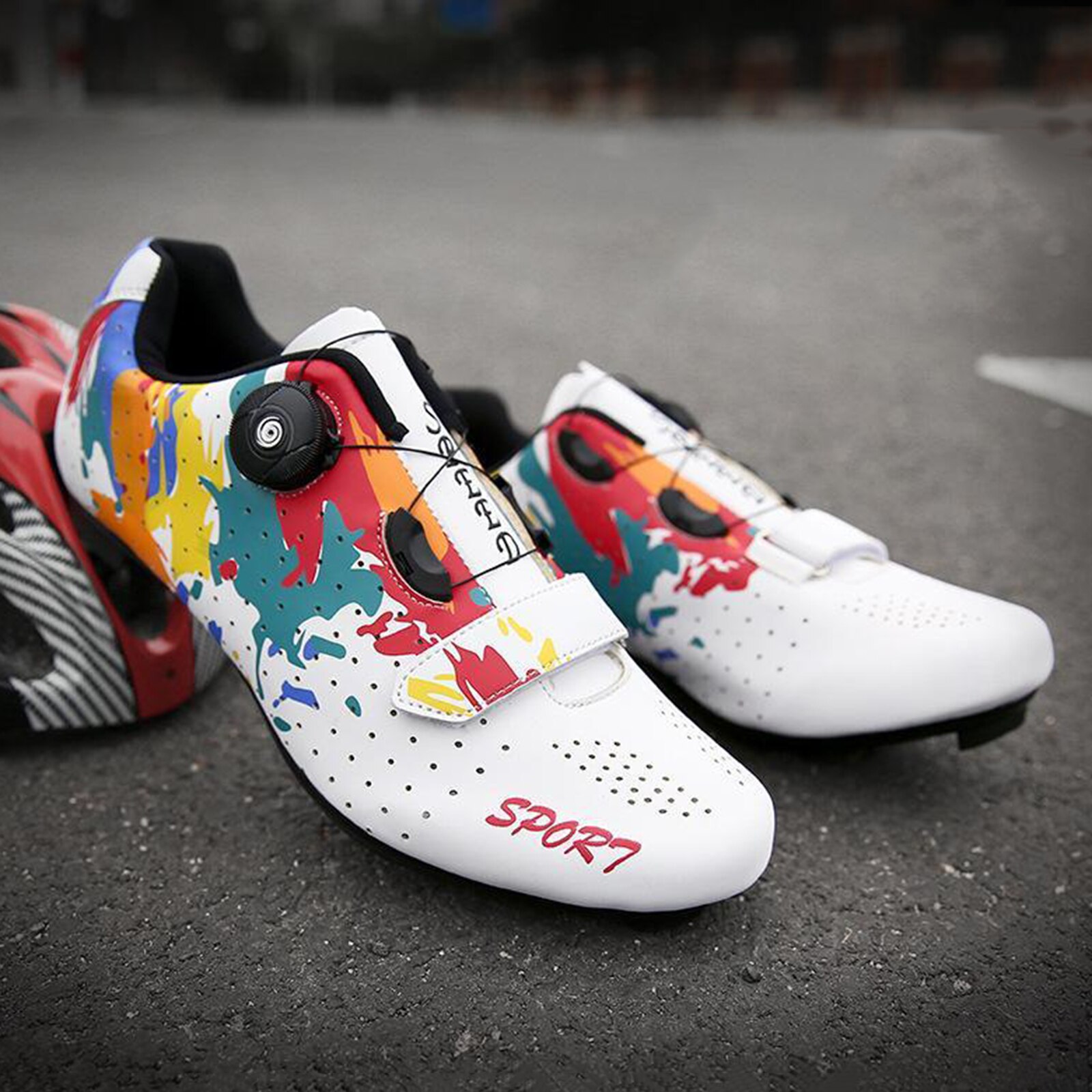 Ademend Racefiets Schoenen Fiets Voor Spd/Look Schoenplaten Laag Uitgesneden Schoenen: White 45