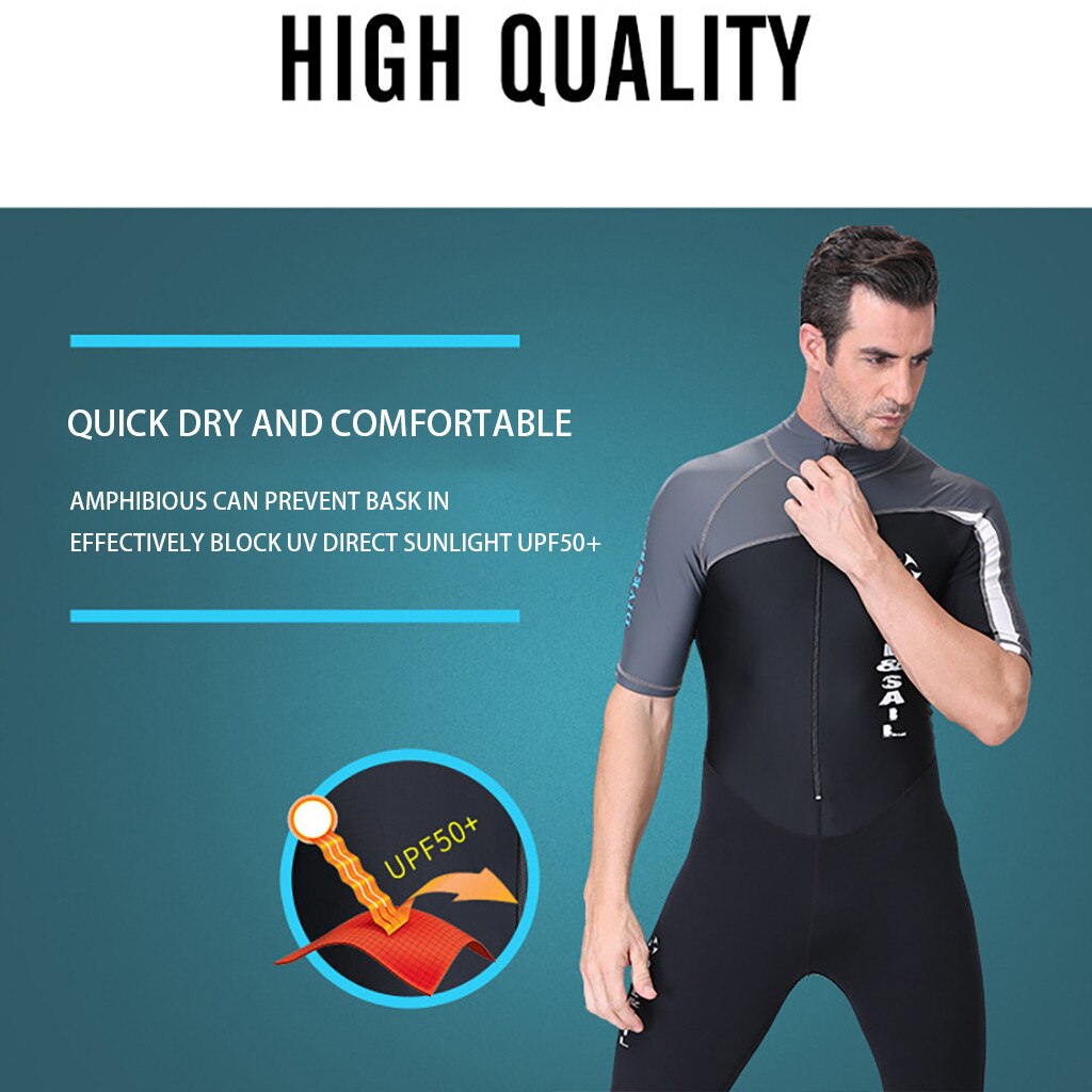 Traje de neopreno corto para hombre, protector solar transpirable, cómodo y elástico, tela de seda helada de azul