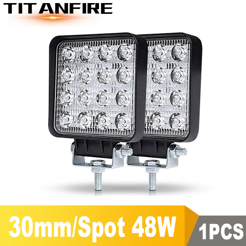 Foco LED DS 4x4/foco reflector 9-30V coche 48W 6000LM 64W 8000LM Barra de luz Led todoterreno vehículo SUV coche 12V 24V 6000K: 48W 2Pcs Spot