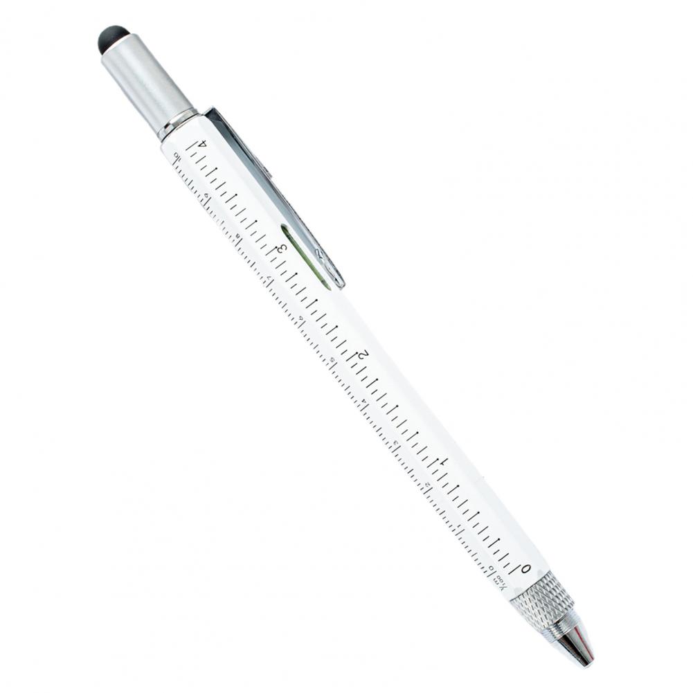 Multitool Stift 6 In 1 Tragbare Metall Tragen Beständig Tech Tool Stift Skala Kapazitiven Stift Metall Kugelschreiber für Büro: WHITE