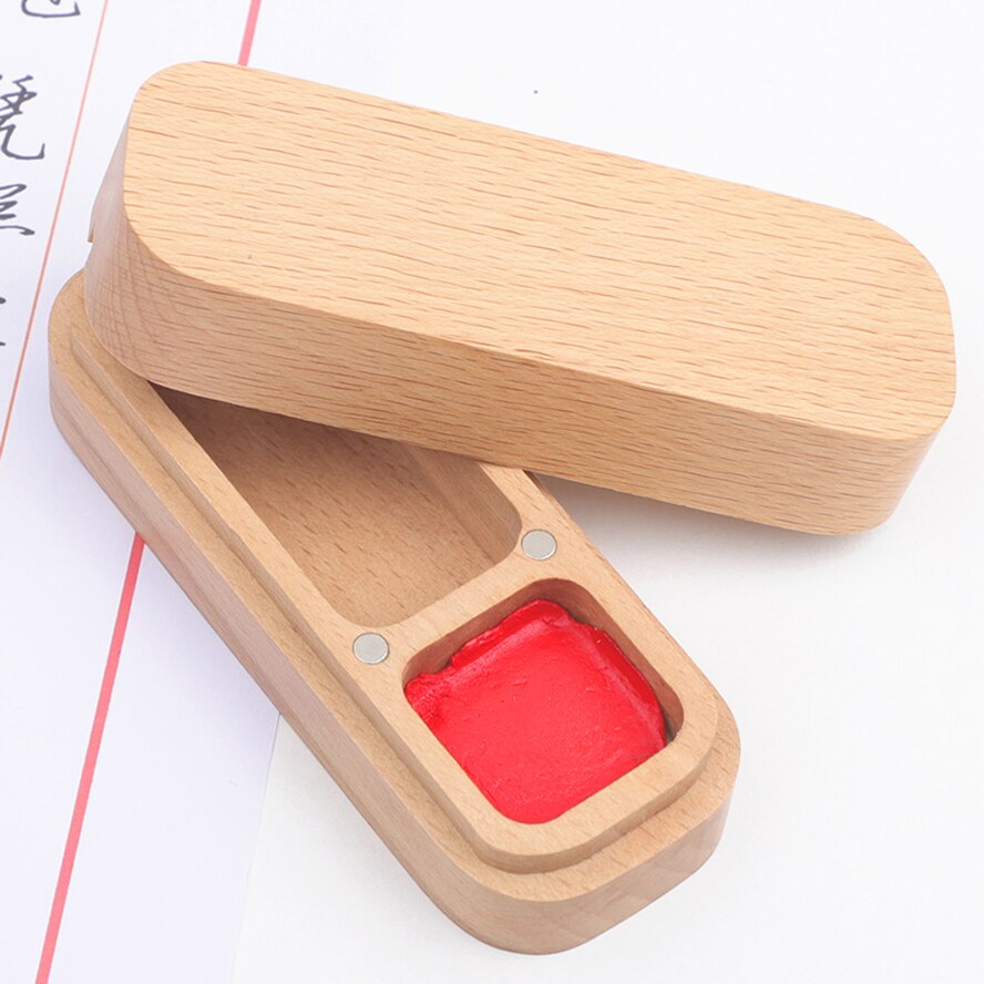 Natural Beech Seal Box Portable Stamp Storage Box Red Inkpad Art Painting Calligraphy Supplies Box