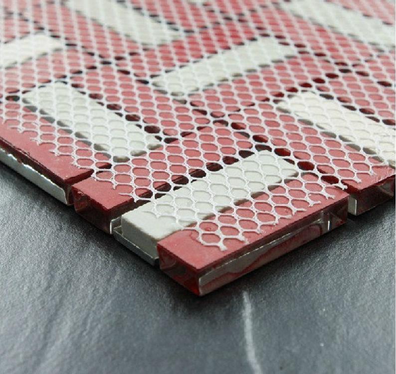 Red Glass Mosaic Silver Metal Tile Backsplash Stainless Steel SSMT021 Glass Metallic Mosaic Bathroom Tiles