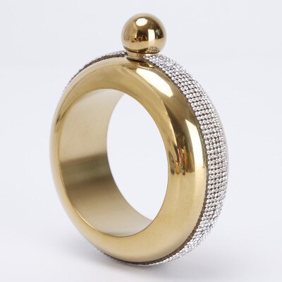 DEOUNY Bracelet For Alcohol Hip Flask Handmade Silver Crystal Lid Bangle Wine Bridesmaid Christmas Party Hidden: gold