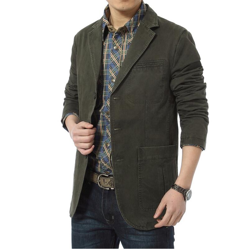 Blazers Men Suit Jackets Men's Slim Fit Cotton Denim Jackets Parkas Army Green Khaki Outdoors Outwear Coat Large Size M- 4XL