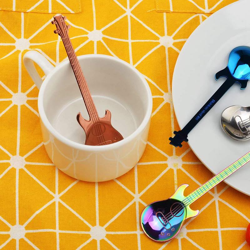 4pcs Stainless Steel Guitar Shaped Love Coffee Spoon Teaspoon Children Spoon Beautiful 7 Colors Coffee Tea Use