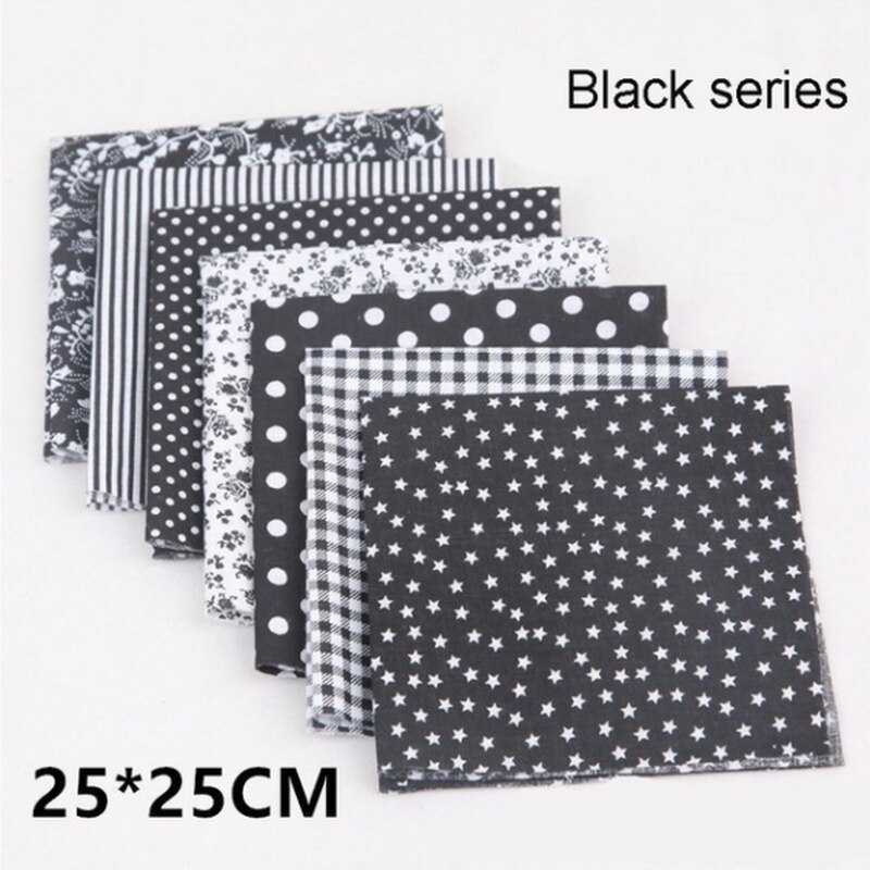 7Pcs/set Square Assorted Pre-Cut Cotton Quilt Fabric Floral Fabric DIY Craft Sewing 25x25cm: Black