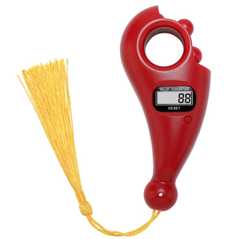 Portable Handheld Tassel Digital Beads Counter Finger Game Toy Manual Reset Decompression Relaxation Tool for Meditation: Red