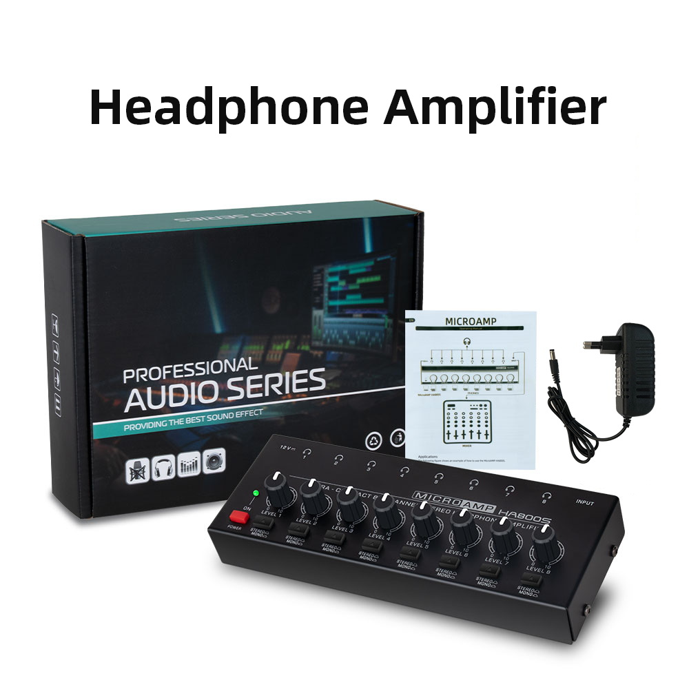 Amplificatore per cuffie stereo a 8 canali con adattatore di alimentazione Amplificatore Audio divisore per auricolari portatile a bassissimo rumore