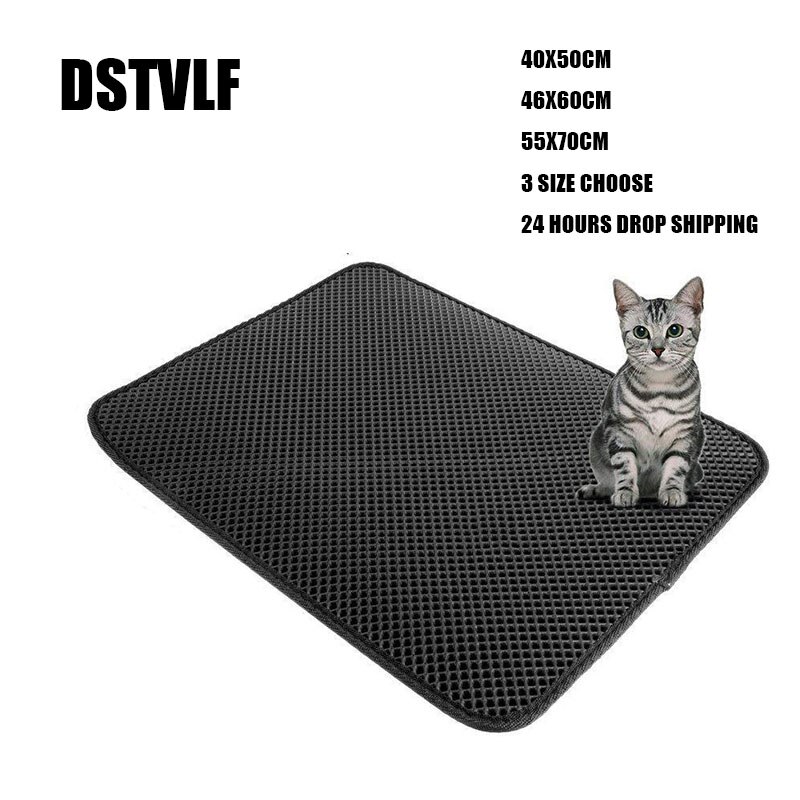 Wasserdicht Haustier Katzenstreu matt EVA Doppel Schicht Katzenstreu Fangen Haustiere matt Pad Boden Nicht-Unterhose Haustier Wurf katze matt Boden: Schwarz / 55X70CM