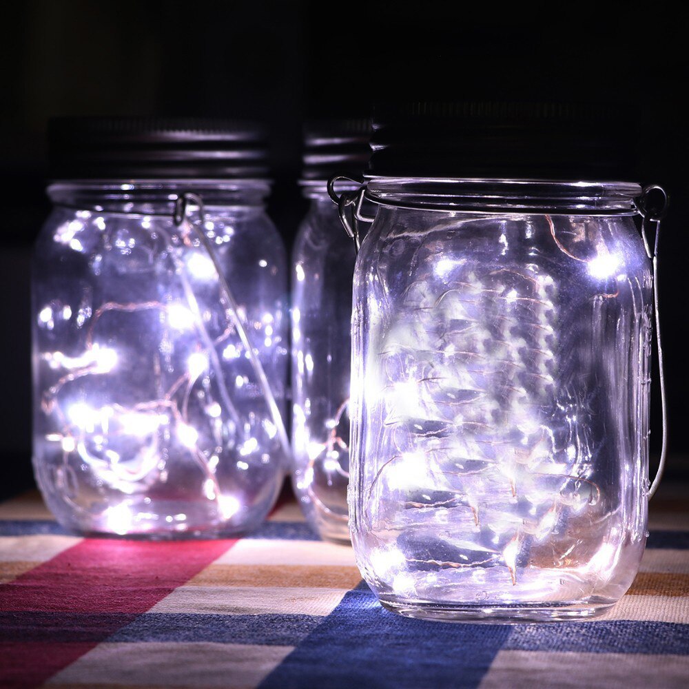 Guirnalda de luces LED alimentada por energía Solar para Mason Jar, tapa de tarro con cambio de Color, decoración de jardín, frascos para la boca regulares, n. ° 20: white