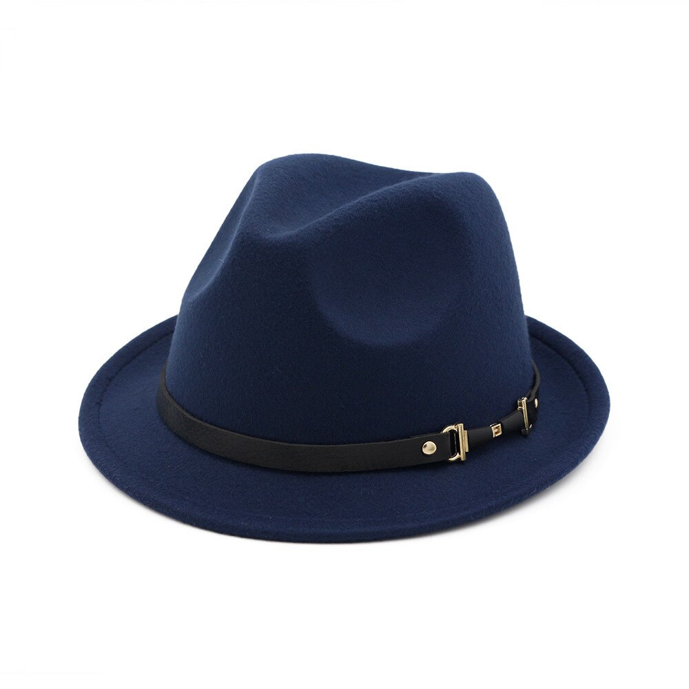 Wollen vilt hoeden dames heren fedora heren #39 hoed dame herfst winter peetvader kerk brede rand hoed jazz petten: Verberg blauw