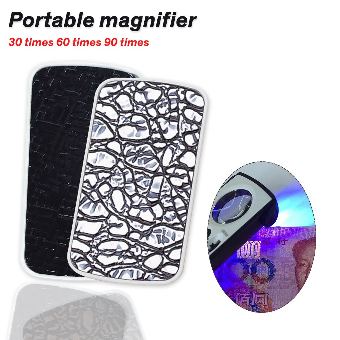 LED UV 30X 60X 90X Loupe bijoux évaluation lecture Loupe haute grossissement acrylique lentille optique Loupe