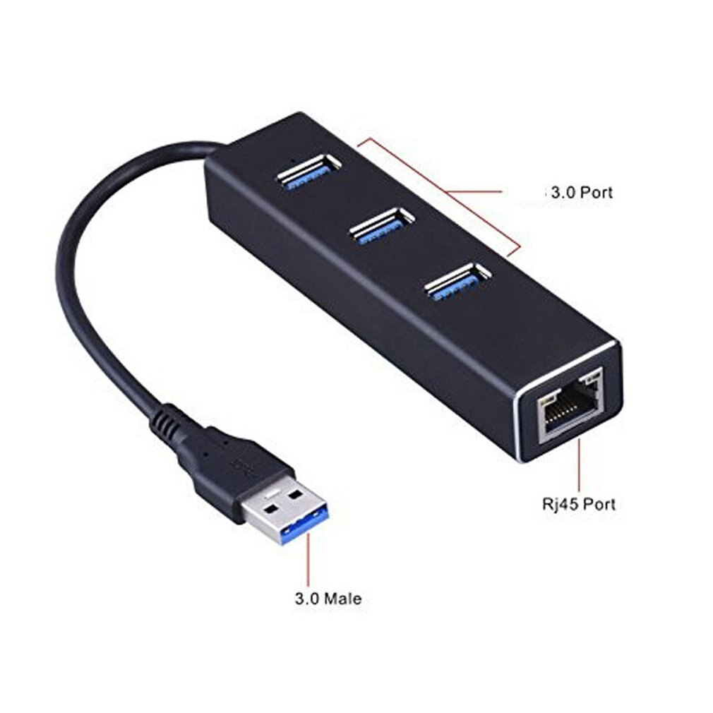 USB3.0HUB + Gigabit Network Card Hub 3 Ports USB 3.0 Gigabit Ethernet LAN Rj45 Network Adapter Hub to 1000mbps