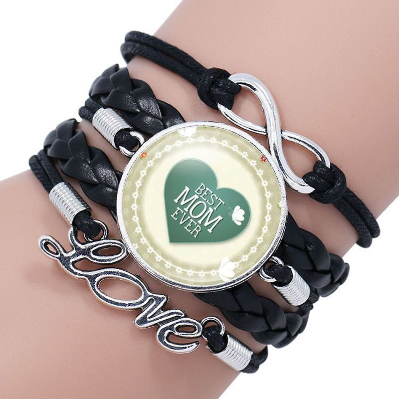 BEST MOM EVER bracelets For Women Letter Glass Cabochon Charm Braided Leather Rope Chains Bangle Mother Jewelry: 2