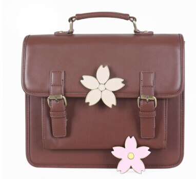 Japanese Uniform Preppy Style Handbag Women School Bag PU Vintage Handle Bag With Sakura Buckle Shoulder Bag For Girls: brown