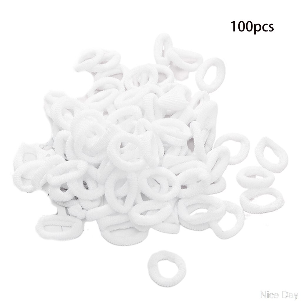 100 stk piger 1.5cm farverige små ring elastiske hårbånd hestehaleholder gummibånd scrunchie børnehår  my14 20: Hvid