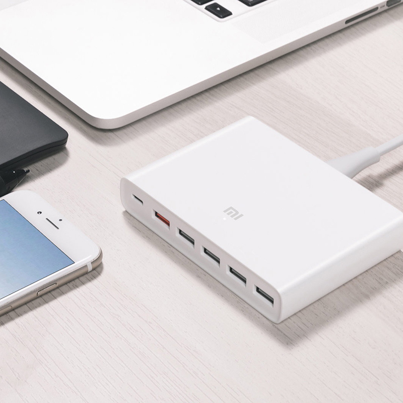 Original XIAOMI Fast Charger QC3.0 Mobile Smart Device 110-240V 60W 5 USB 1 Type-C Port QC 3.0 USB-C Output for iPhone, iPad