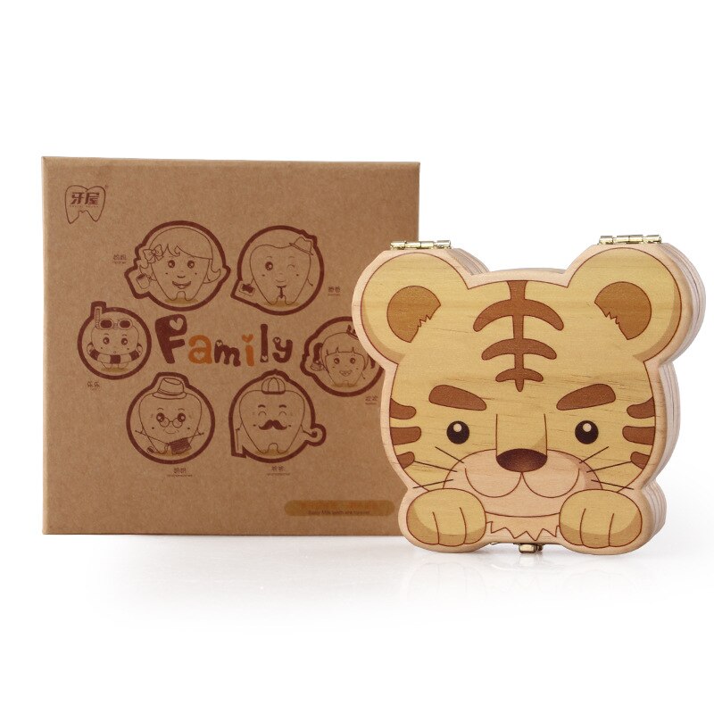 Naughty Tiger Houten Cool Ya Wu Baby Souvenir Melktanden Doos Baby Lanugo Opslag Huis
