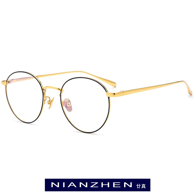 Pure Titanium Glasses Frame Men Vintage Round Myopia Optical Prescription Eyeglasses Women Female Retro Oval Korea Eyewear: Black Gold