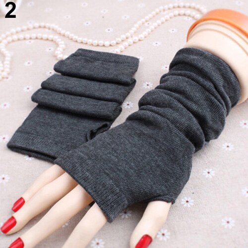 Kvinder strikket arm fingerløs vante håndled varm vinter lange handsker armvarmere: Mørkegrå