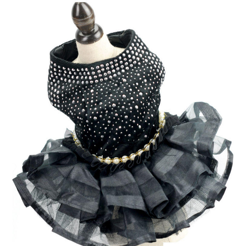 NEUE Bling Hund Kleid Hochzeit Tüll Felsen Schicht sexy Schwarz Haustier welpen Kleider XS S M L XL: M